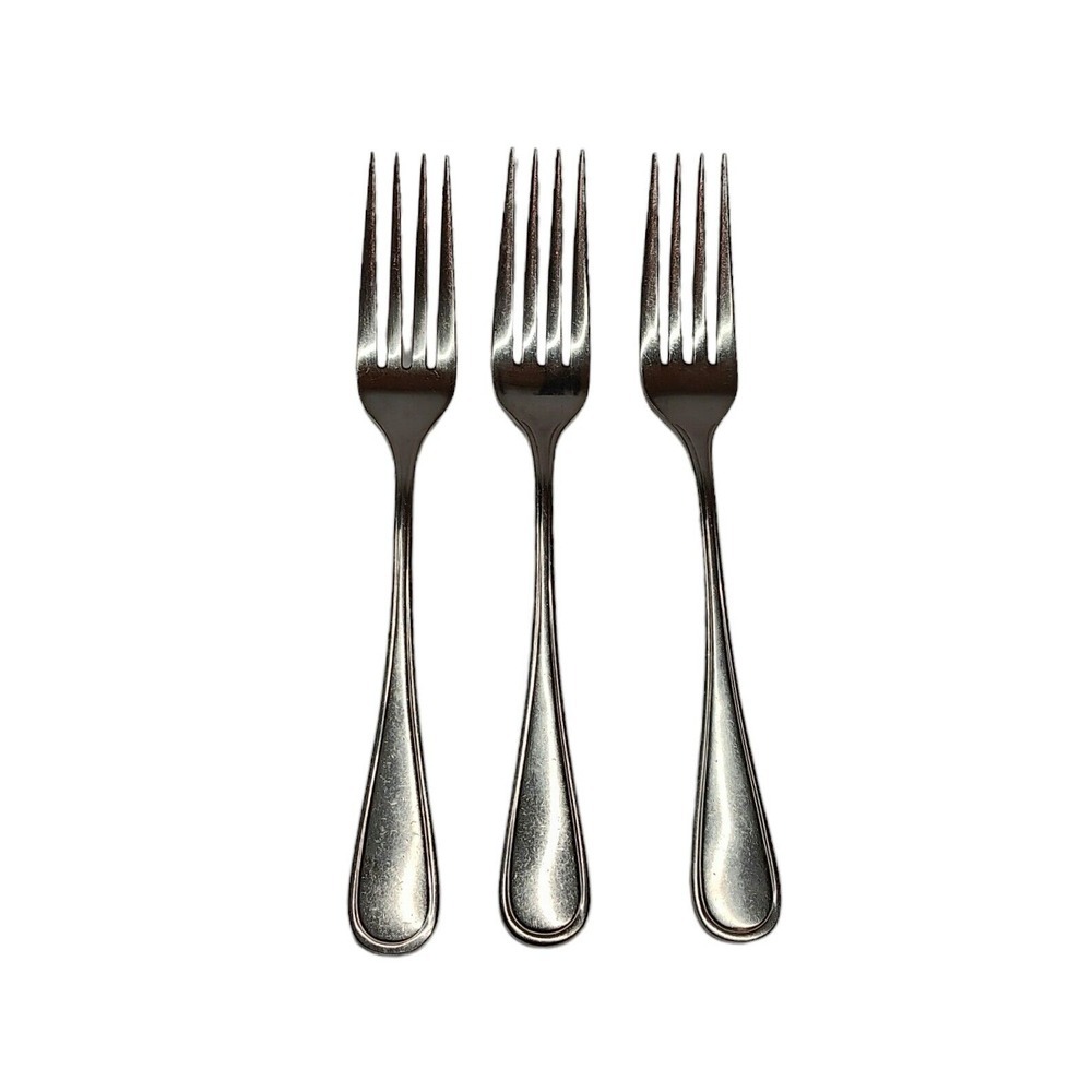 3 Stainless DJ Korea Replacement Dinner Forks‎ Glossy Round Tip Outline